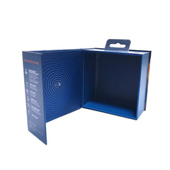 Custom Printed Rigid Cardboard Rigid Flip Paper Boxes Packing Electronic Wireless Earphone Magnetic Closure Blue Packaging Box