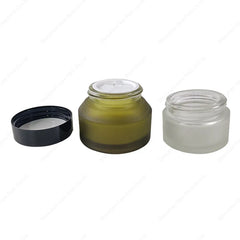 50ML Empty Frosted Matte Amber Glass Cosmetic Jars with Black Lids Wide Mouth Design for Skin Care Cream