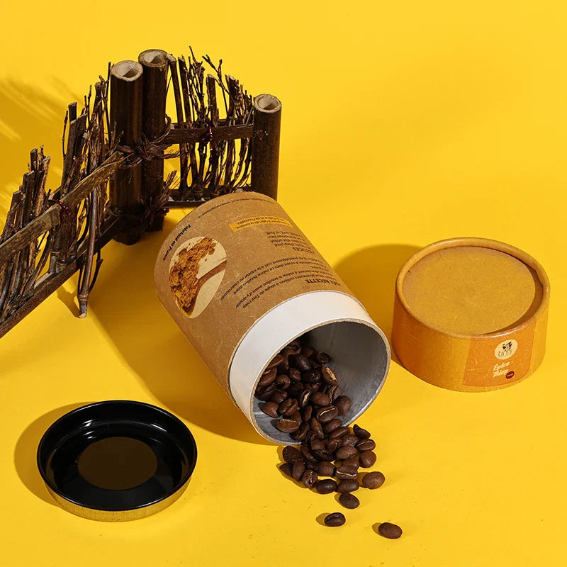 Custom Kraft  Tea Waterproof Food  Luxury Gold Leaf Black Twist up  Coffee Paper Tube Packaging Boxes