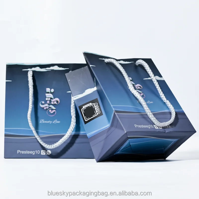 OEM/ODM Customized Logo Blue Paper Bag Paper Shopping Bag Paper Gift Bag Paper Packaging Bag for Retail Wedding Paper Bags