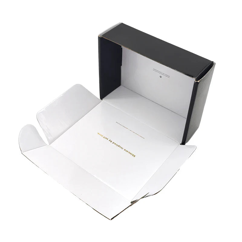 Customized Gold Foil logo Glossy Black Makeup Skin Care Gift Sets Packing Storage Private Label Paper Shipping Box for Packiging