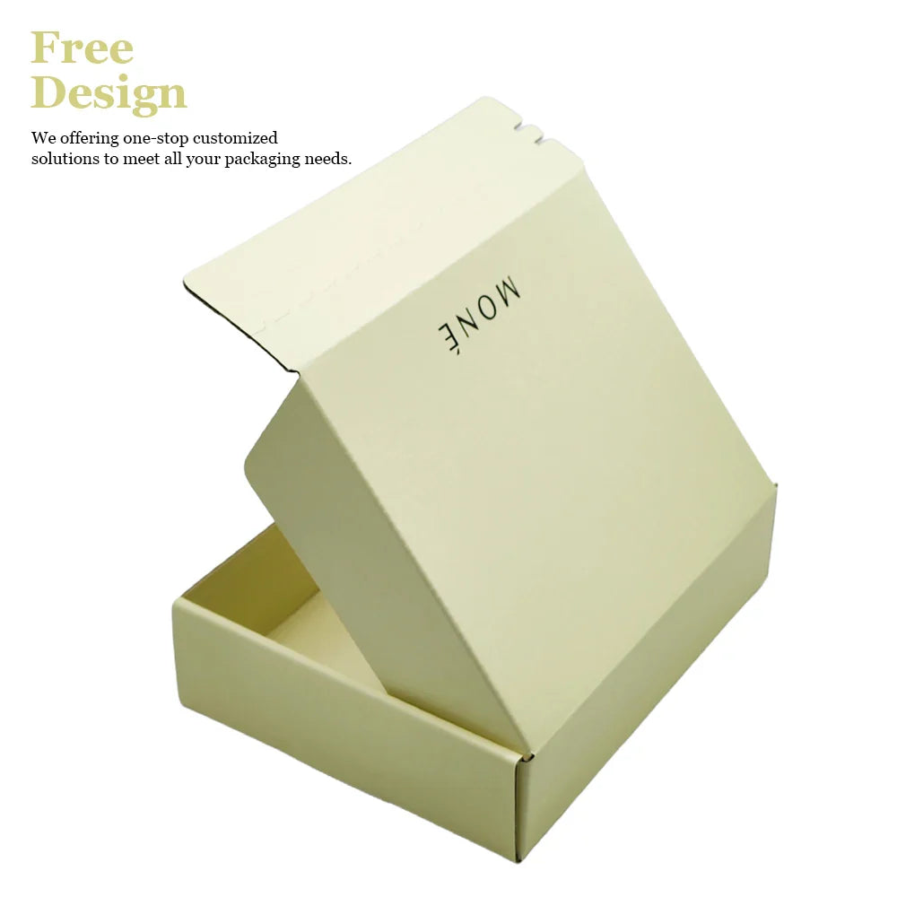 Custom Self Seal Adhesive Packaging Corrugated Matte Soft Touch Film Cream Yellow Zipper Tear Strip Mailer Boxes Shipping Boxes