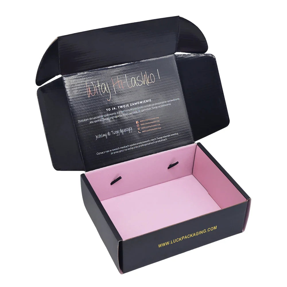 Customized Gold Foil logo Glossy Black Makeup Skin Care Gift Sets Packing Storage Private Label Paper Shipping Box for Packiging