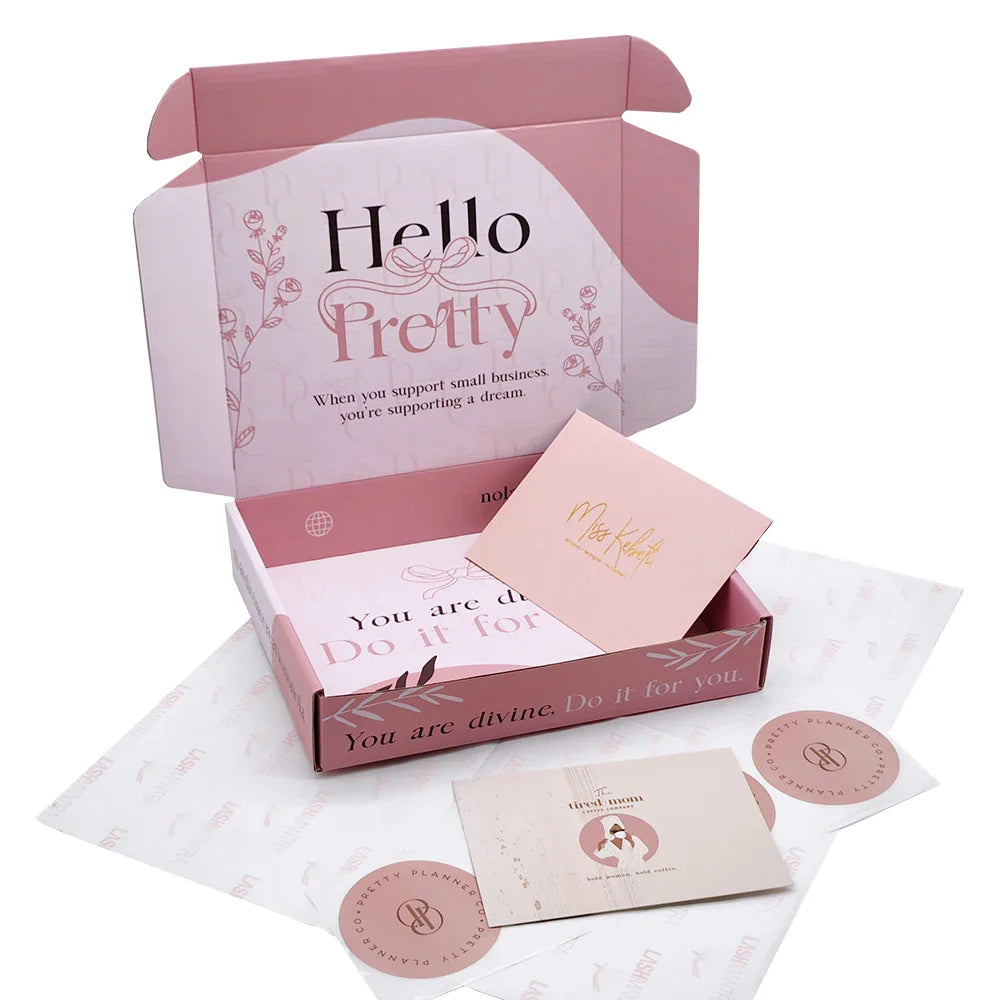 Custom Printed Logo Black Pink Foldable Corrugated Paper Express Packaging Shipping Mailer Boxes for Small Business With Logo