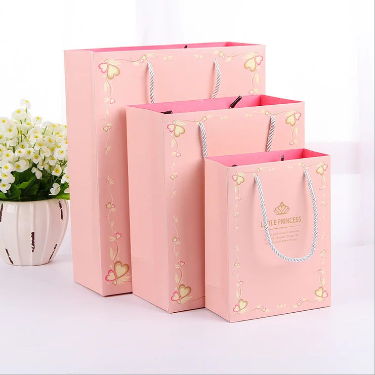 Eco-Friendly Art Paper Handheld Bags with Handles - Custom Logo Printing Paper Bag for Gifts, Shopping, Retail Stores,Jewelry
