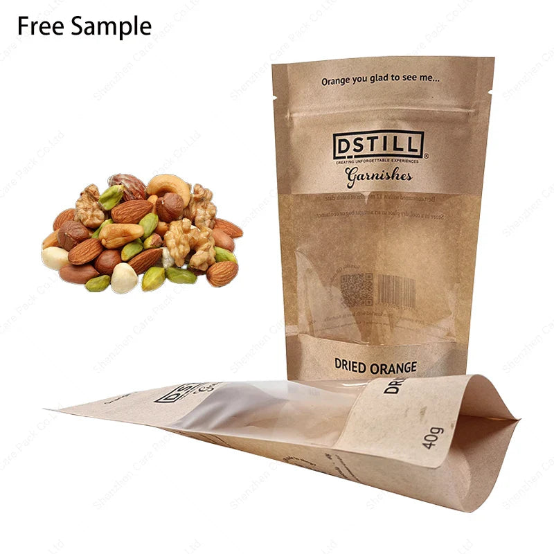 Nut Bag Packaging Compostable Tea Spices Doypack Stand-up Package Snack Recycle Kraft Dry Fruit Dried Nuts Pouches