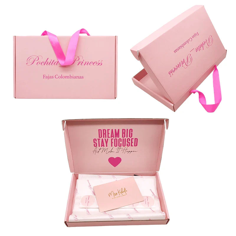 Custom logo Corrugated Paper Box Wedding Bundles Dressing Gift Mailer Delivery Mailing Boxes for Clothing With Ribbon Handle