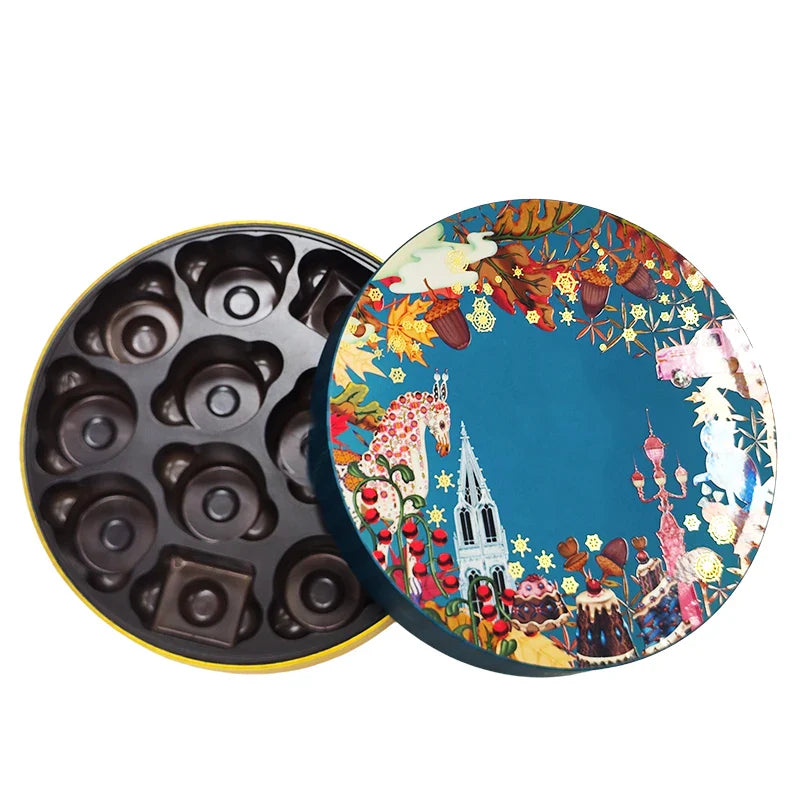 Custom Luxury Decorative Two Piece Empty Rigid Round Hard Gift Present Paper Cardboard Circle Lid and Base Box Packaging