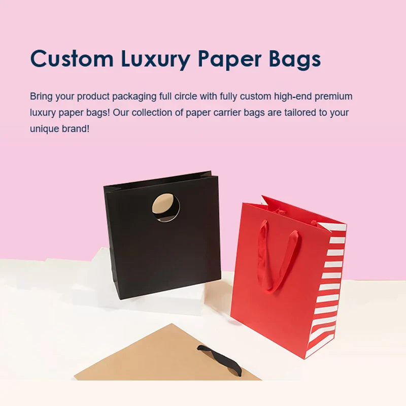 Brand Large UV Printing Gold Foil Hot Stamping Customized Logo Ribbon Handle Luxury Shopping Packaging Paper Bag for Clothes