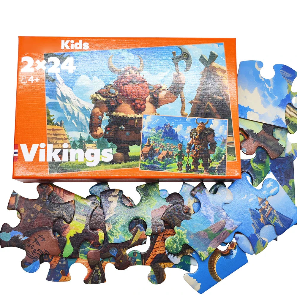 Factory Wholesale Fashion Jigsaw Puzzles Kids Vikings Cartoon Themed Paper Learning Educational Puzzles for Toddler