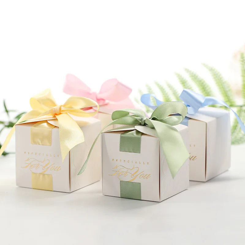 Gold Silver Luxury Birthday Party Wedding Favor Packaging Glitter Paper Gift Box Bag Sweet Candy Boxes With Ribbon Kid Guests