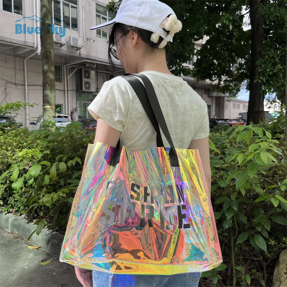 Wholesale Laser Holographic PVC Tote Bags Fashion Shopping PVC Holographic Shoulder Bag