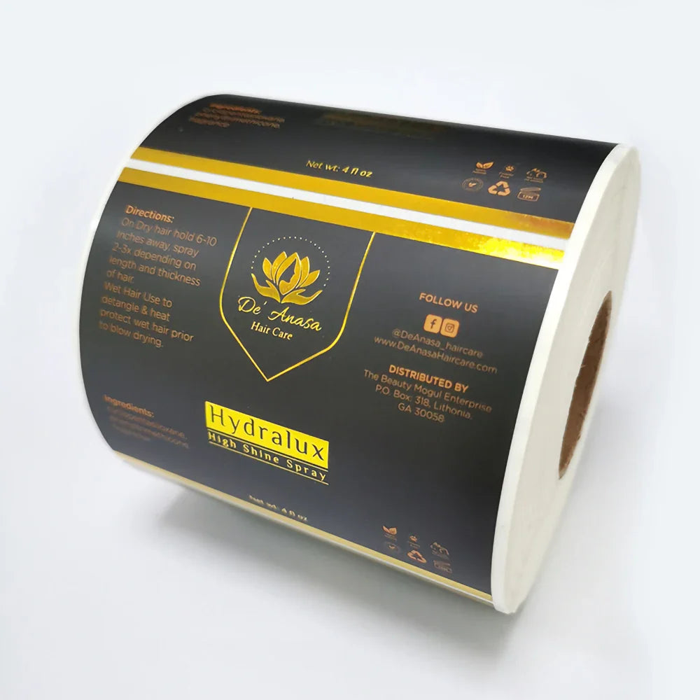 Custom Roll Printing Logo Luxury Waterproof Packaging Bottle Embossed Gold Foil Labels Biodegradable Stickers for Food Cosmetic