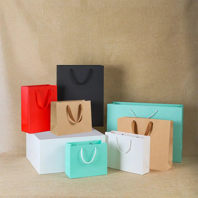 Festive Gift Paper Handbags with Ribbon Handles Christmas/New Year/Valentine's Day Themed Packaging (Custom Colors & Logos)