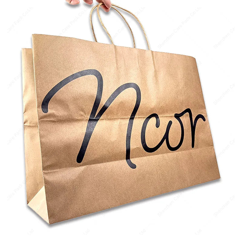 Custom Logo Print Recycled Brown White Kraft Shopping Food Luxury Gift Packaging Paper Bag Handles With Your Own Logo