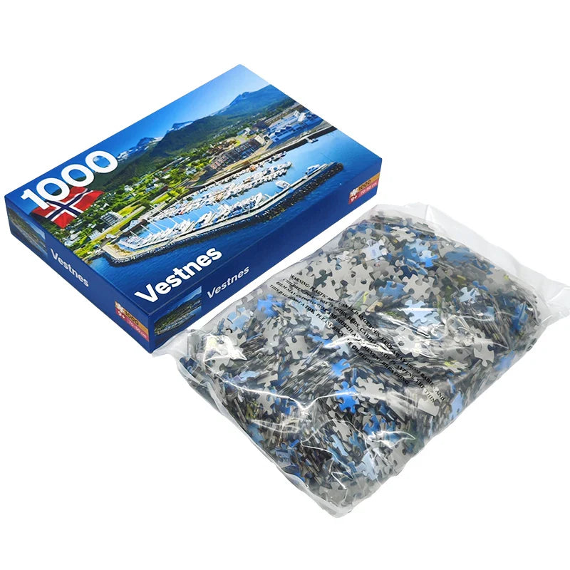 Customize Design Vestnes Landscape Child Paper Cardboard Educational Jigsaw Puzzle 1000 Piece Games for Adults Kids