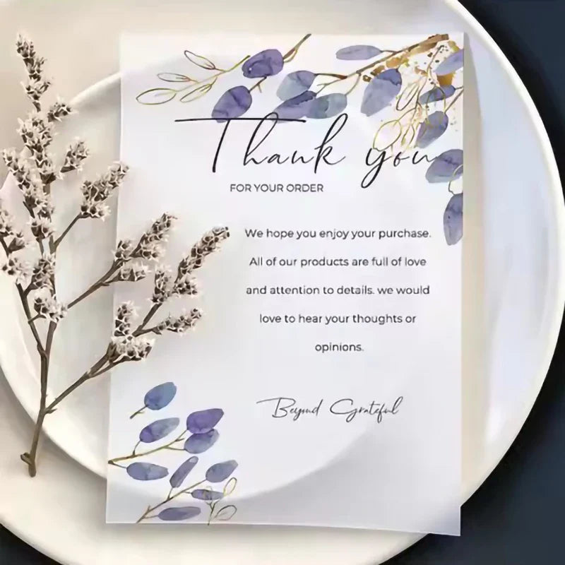 Personalised Custom Gold Foil Printing Brand Logo Luxury Packaging Transparent PVC Thank You Cards Purchase for Small Business