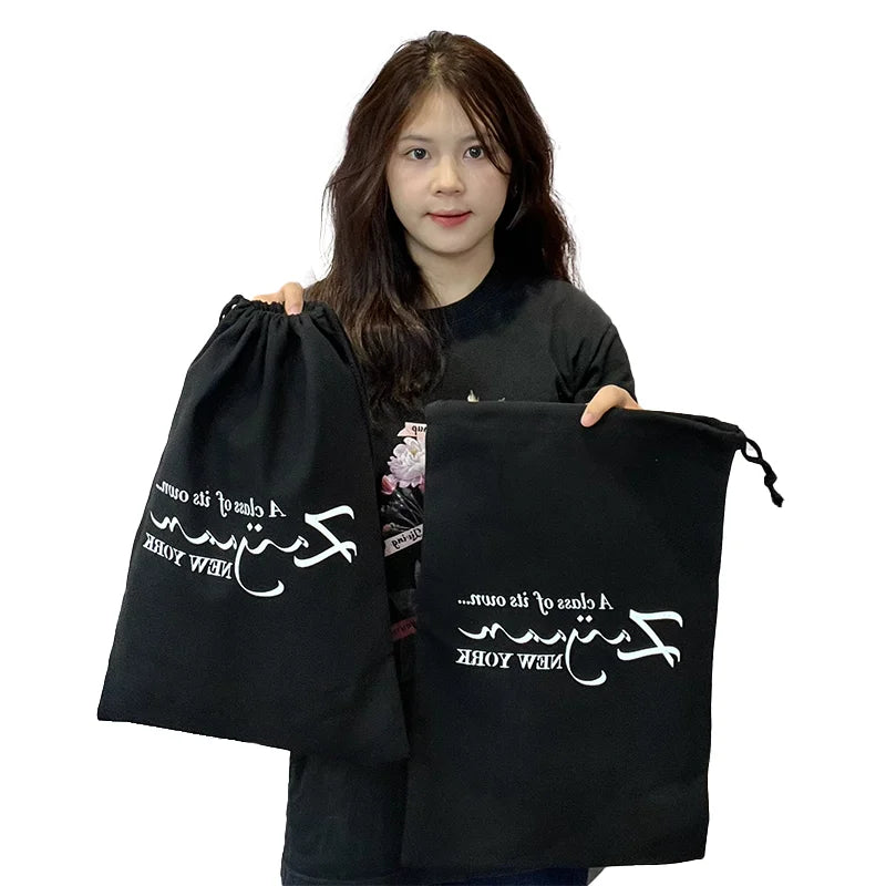 Custom Printed Logo Jewelry Drawstring Gift Present Shoe Clothes Storage High End Drawstring Cotton Dust Pouch