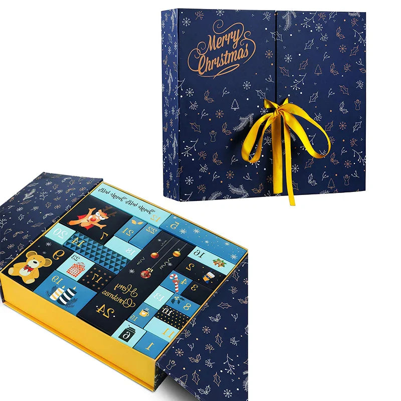Custom Personalized Handmade 12/24 Days Christmas Packaging Gift Box Luxury Empty Blank Advent Calendar Box With Logo