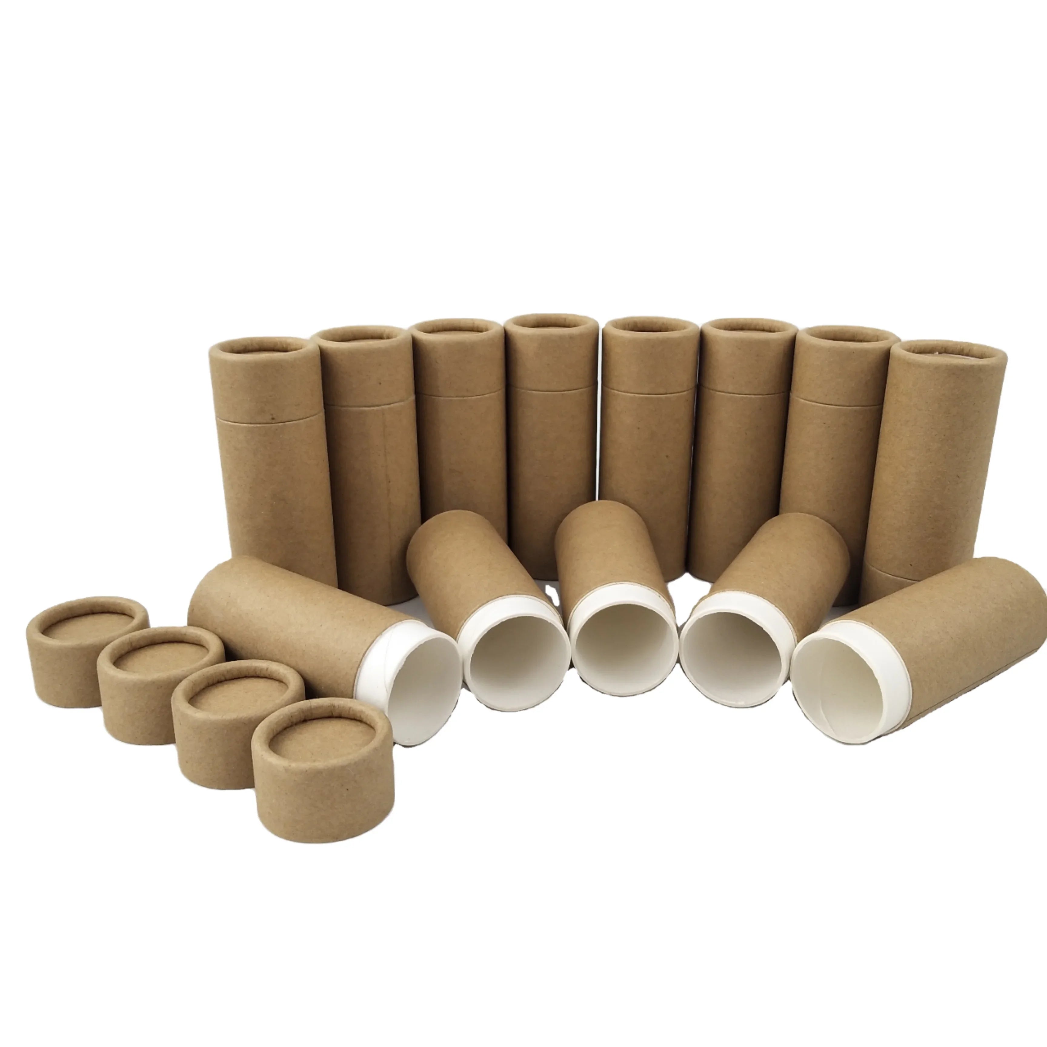 Biodegradable Kraft Cardboard Push up Lip Balm Lipstick Deodorant Tube Packaging Cosmetic Skincare Essence Milk Paper Tube