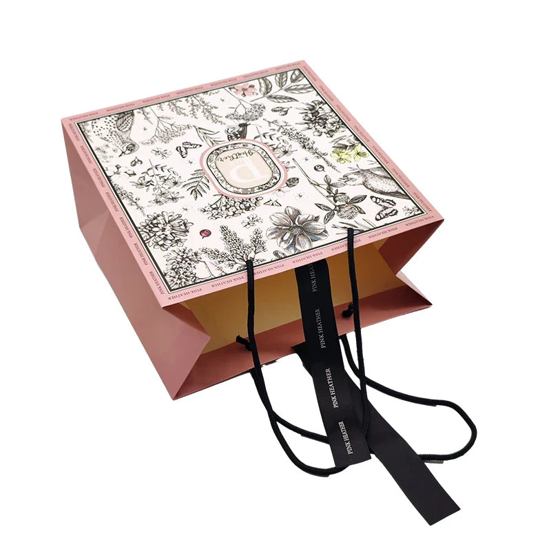 Custom Eco-friendly Luxury Sublimation Stand up Shopping Packaging Gift Party pink Paper Bag with logo