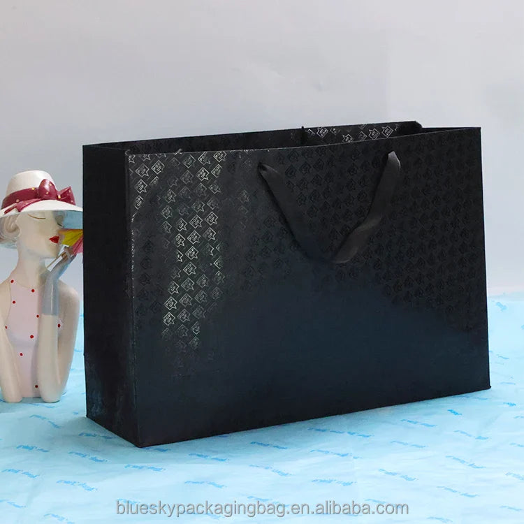 Custom Full-Color Printed Gift Paper Bag with Own Design Premium Art Black Paper Bags for Weddings Holidays&Luxury Packaging