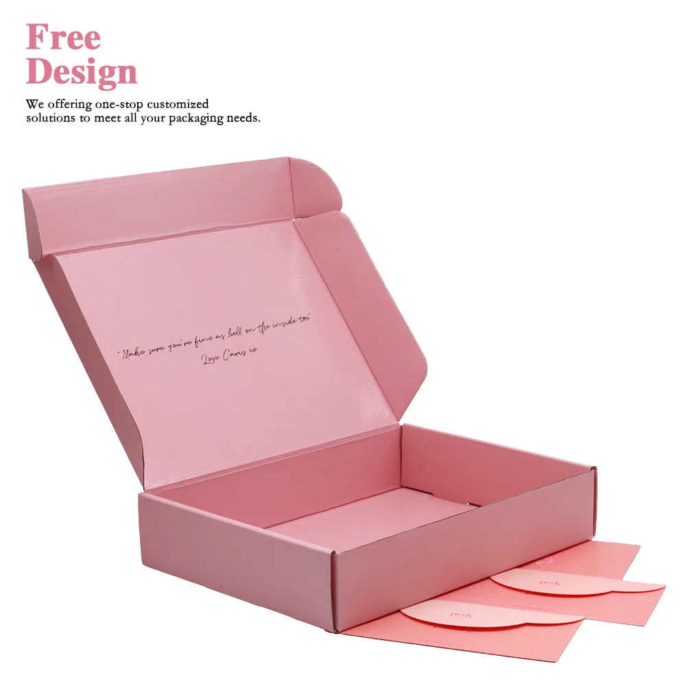 Customized Luxury Personalized Matte Pink Shipping Mailing Parcel Package Paper Lash Packaging Boxes for Clothing