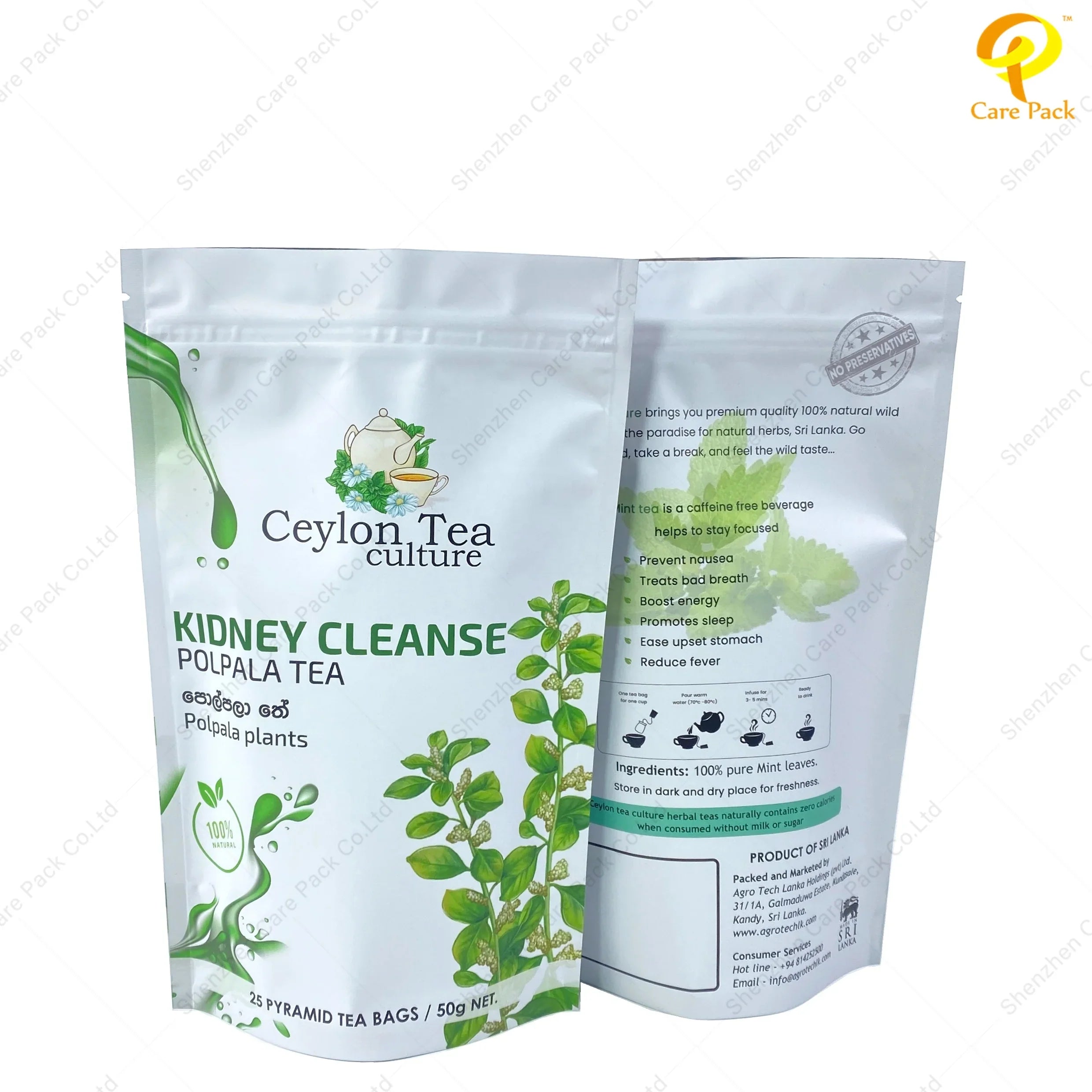 Custom 50g Wholesale Aluminum Printed Reusable Zipper Lock Tea Packaging Digital Printing Stand up Pouch Bag