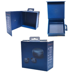 Custom Printed Rigid Cardboard Rigid Flip Paper Boxes Packing Electronic Wireless Earphone Magnetic Closure Blue Packaging Box