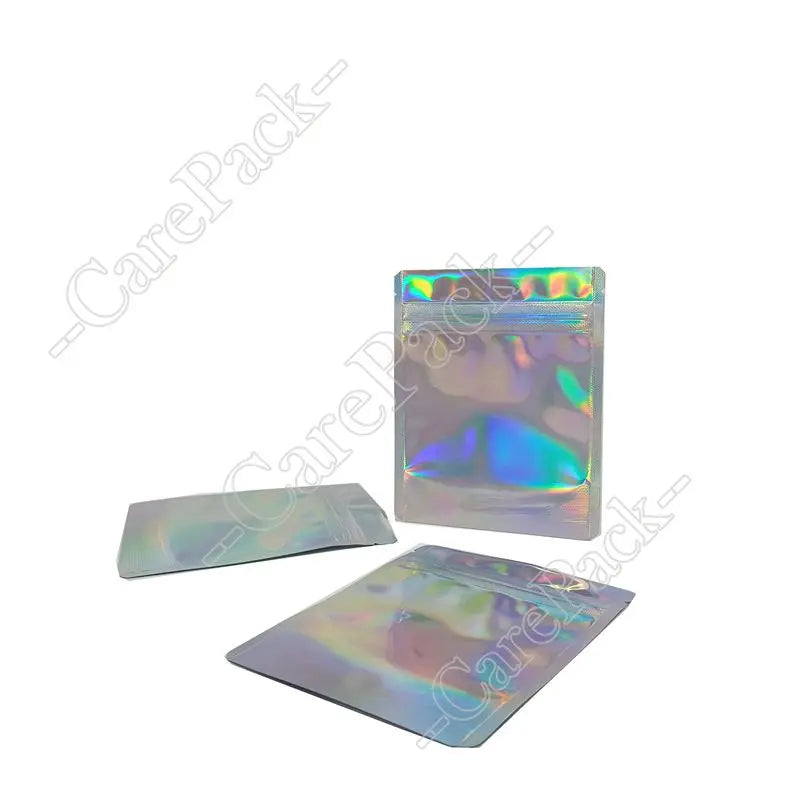 10x15 cm Rainbow Iridescent Hologram Stand-Up Ziplock Bags Smell Proof Food Storage Mylar with Mylar Zipper for Face Masks