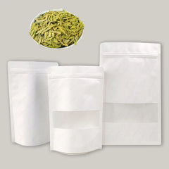 Tea Packaging Ziplock Bags White Kraft Paper Bag Kraft Stand up Pouch Customized Kraft Paper Shipping Bag With Windows