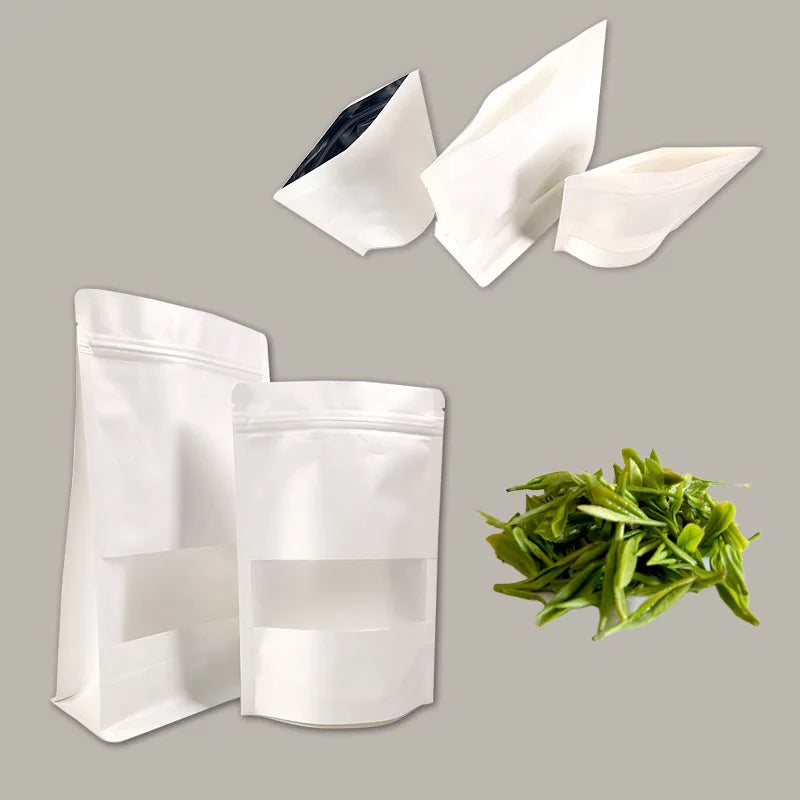 Tea Packaging Ziplock Bags White Kraft Paper Bag Kraft Stand up Pouch Customized Kraft Paper Shipping Bag With Windows