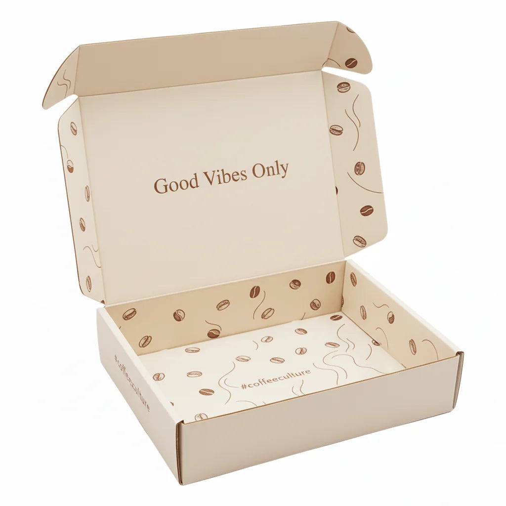 EU Custom Luxury Kraft Corrugated Mailer Subscription Cafe Bean Tea Coffee Packaging Paper Boxes for Coffee Brands