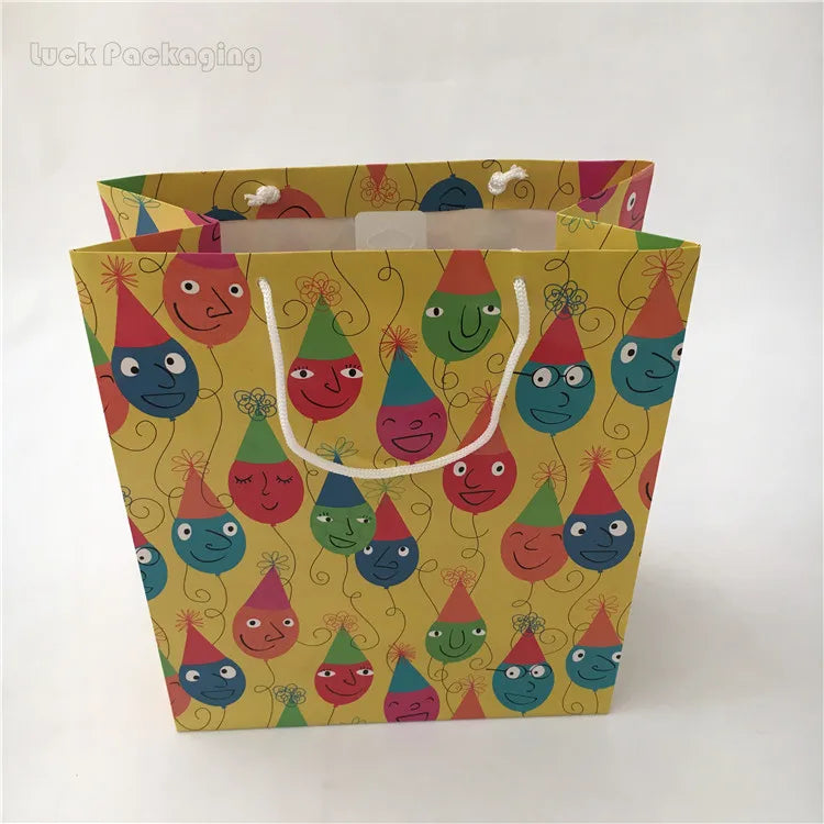 Custom Eco-friendly Luxury Sublimation Stand up Shopping Packaging Gift Party pink Paper Bag with logo